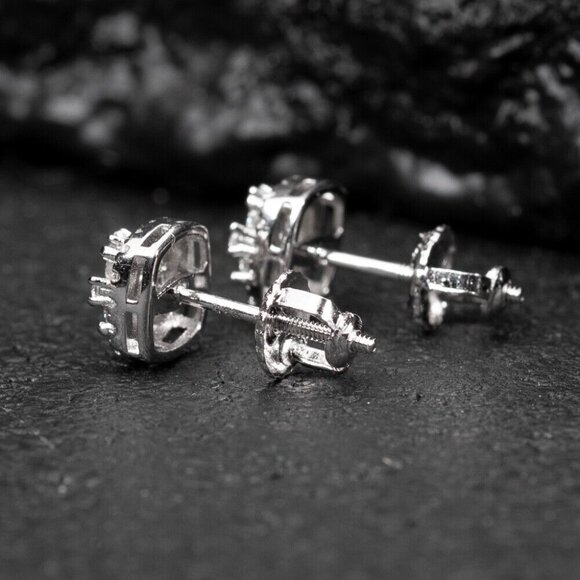 White Gold 925 Sterling Silver Small 3D Cube Square Cluster Stud Earrings - Picture 5 of 5